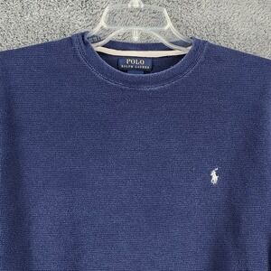 Polo Ralph Lauren Shirt Mens 2XL Navy Blue Waffle Knit Pullover White Pony Logo